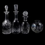 Waterford Crystal Lismore pattern decanters, wine glasses, bowl, and other glasswares.