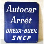 Vintage SNCF French coach stop enamel sign