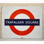 London Underground original platform bullseye enamel sign 'Trafalgar Square'