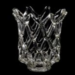 Large studio glass vase, pulled lattice weave, possibly Italian