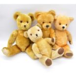 Four mid-century teddy bears including Gwentoys etc