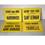 Four French bus metal plate signs.