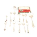 American white metal serving spoon, silver teaspoons, souvenir spoons, silver-mounted inkwell.