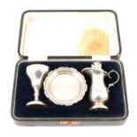 A silver three piece travelling communion set by William Devenport, cased.