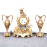 French gilt metal clock garniture