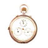 Continental silver cased open faced chronograph pocket watch,