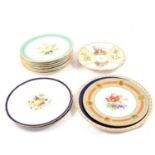 Pair of Dresden cabinet plates, and eleven other floral and fruit design plates.