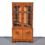 Burr walnut display cabinet of small proportions,
