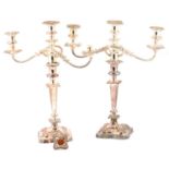 Pair of silver-plated three-light candelabra.