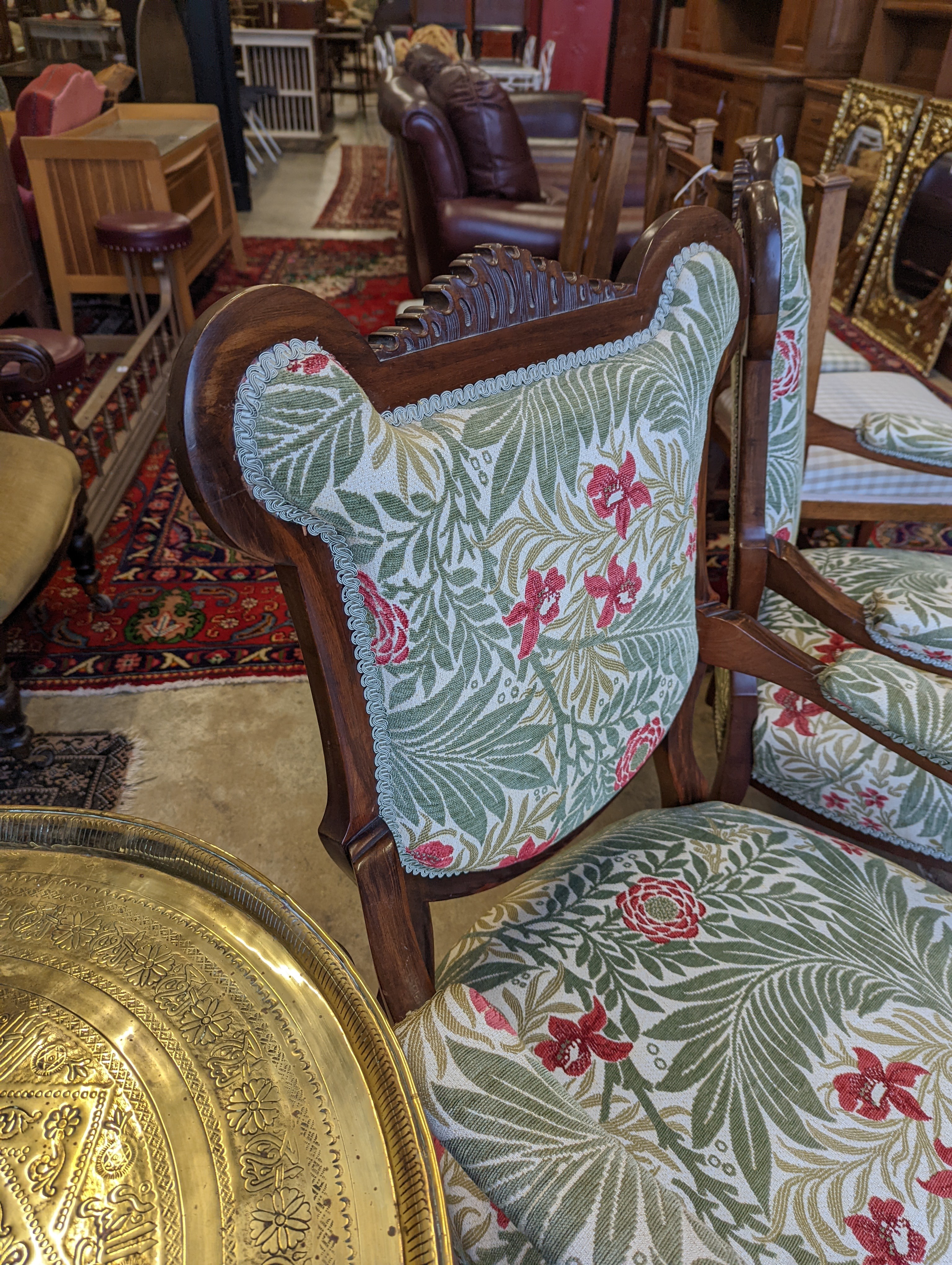 A pair of late Victorian mahogany upholstered drawing room chairs - Image 3 of 5