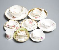 Seven Staffordshire or Alcock miniature teacups and saucers and a similar miniature mug, c.1815-