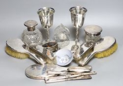 A George V hammered silver ten piece dressing table set with tray, engraved 'Stella' and 6 other