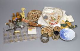 A 19th century valentine card, six pence pieces and mixed collectables