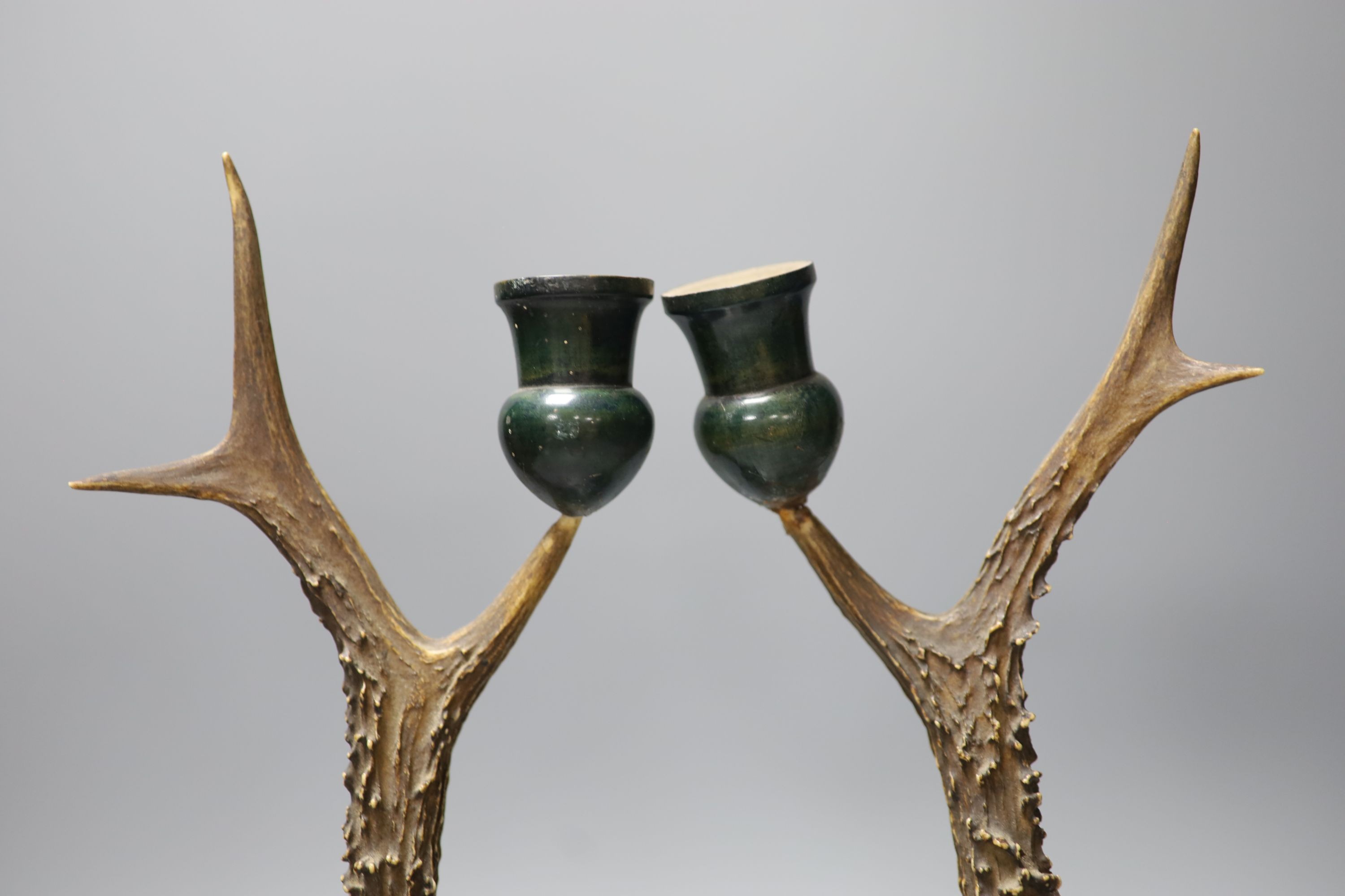 A pair of late 19th/early 20th century antler candlesticks, 34.5cm - Image 2 of 4