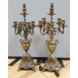 A pair of French bronze or brass six light candelabra 60cm