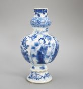 A Chinese Kangxi blue and white garlic neck vase, rim reduced 11cm