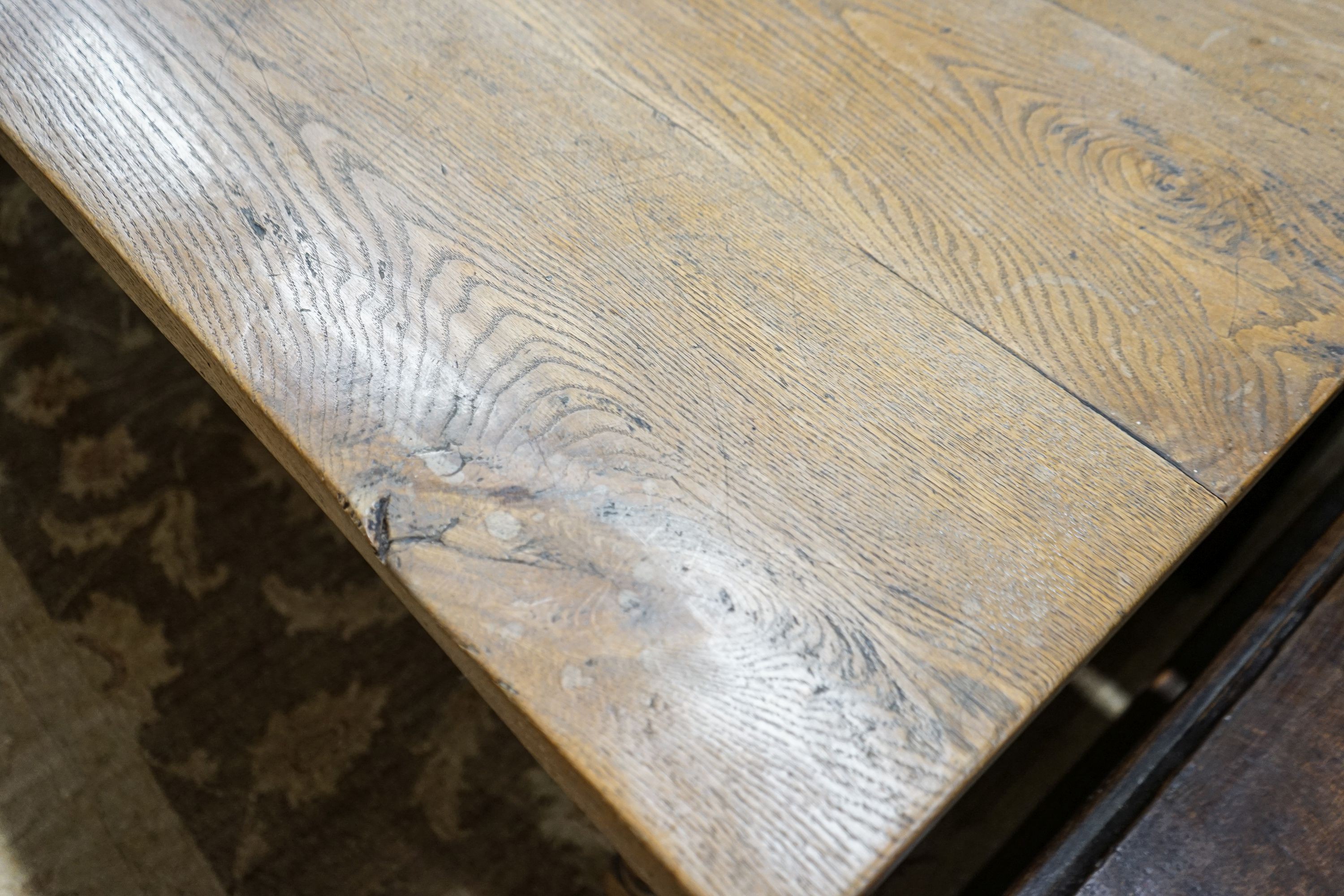 An 18th century style rectangular oak refectory dining table, length 202cm, depth 78cm, height 80cm - Image 2 of 6