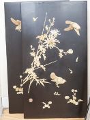 A pair of late 19th century Japanese bone and mother of pearl inlaid shibayama style panels of birds