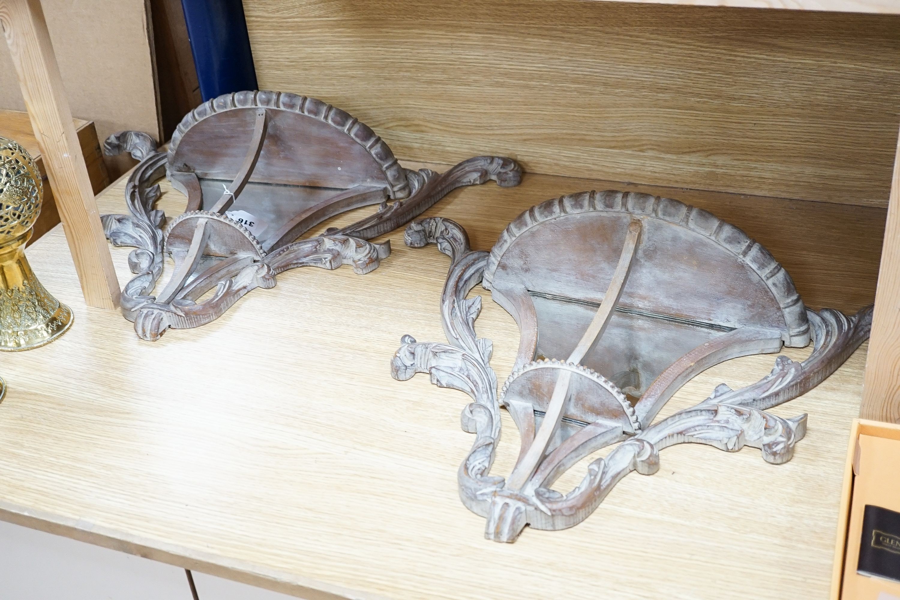 A pair of early 20th century mirror backed carved beech wall brackets 50cm - Image 2 of 4