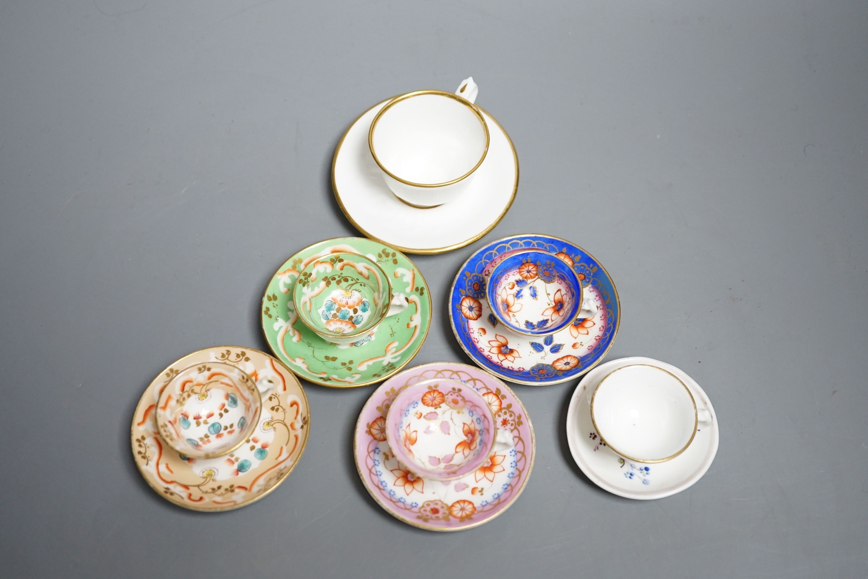 Five Staffordshire miniature teacups and saucers, possibly Alcock and a Hicks & Meigh miniture - Image 3 of 3