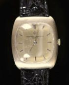 A lady's brushed 18ct white gold Vacheron & Constantin manual wind shaped rectangular wrist watch,