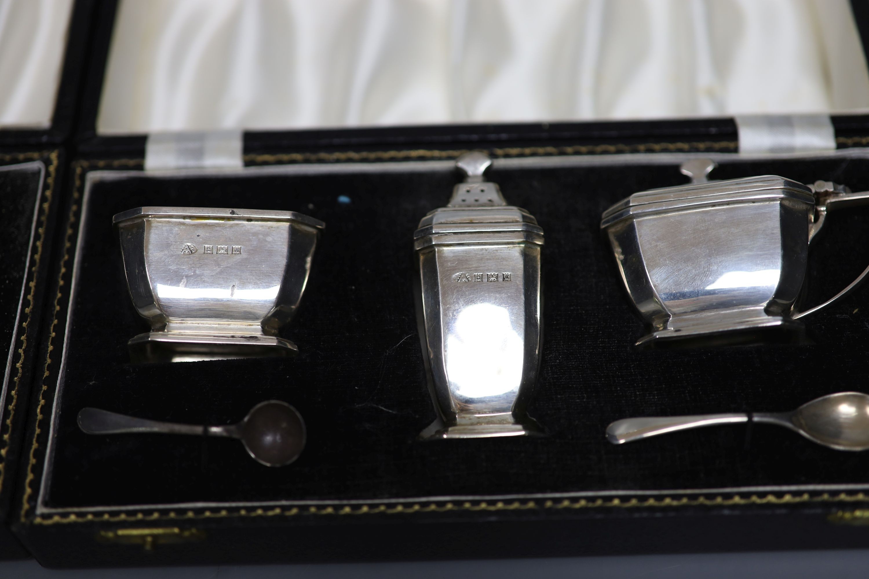 Two modern cased three piece silver condiment sets, - Image 3 of 3
