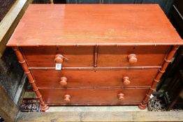 A Victorian faux bamboo turned painted pine chest, width 104cm, depth 49cm, height 86cm