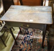 An early 18th century oak lowboy, with single drawer on slender turned legs with pad feet, width