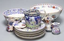 A group of 19th century ironstone ceramics to include Masons plates, Hydra jugs, two bowls,