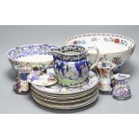 A group of 19th century ironstone ceramics to include Masons plates, Hydra jugs, two bowls,