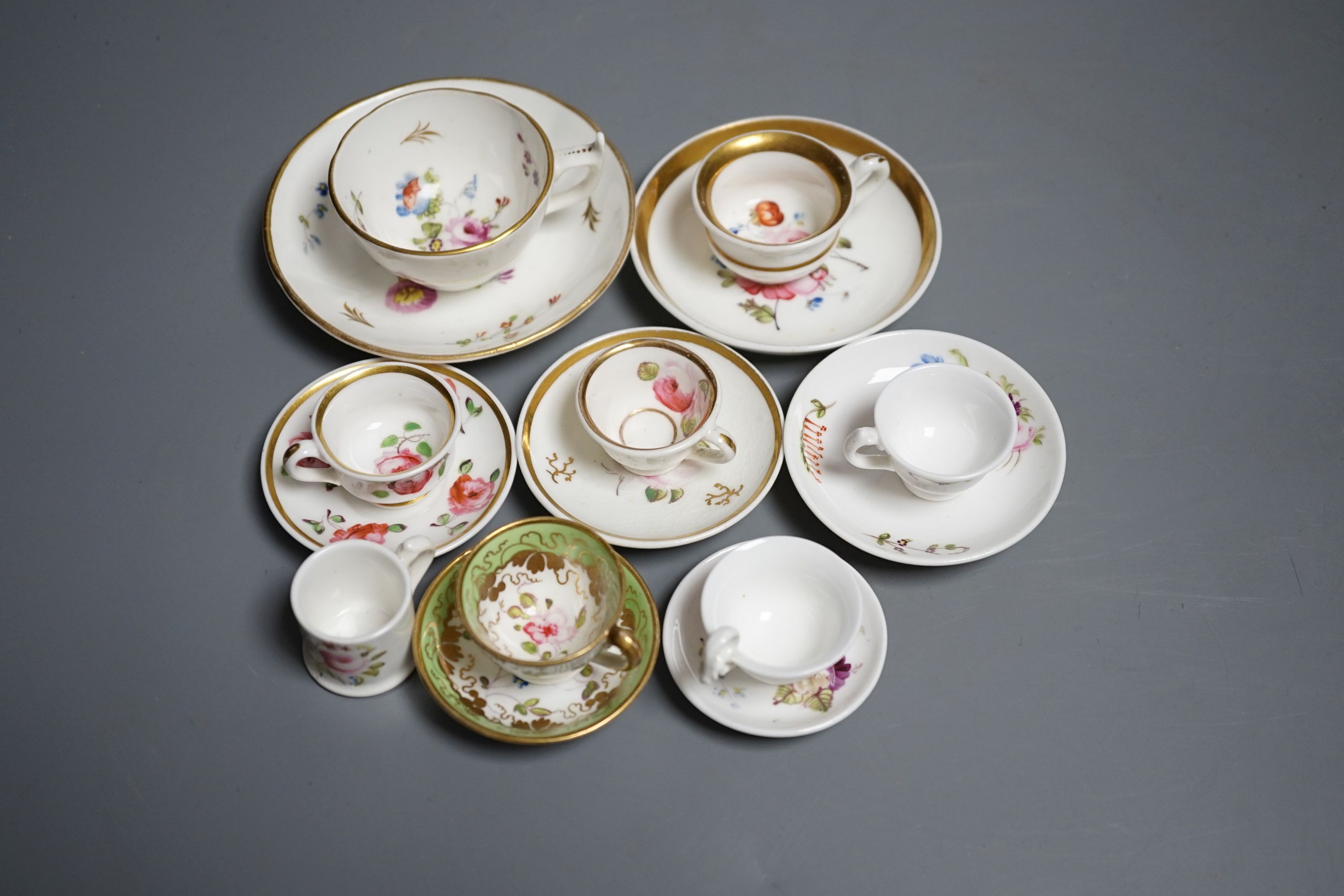 Seven Staffordshire or Alcock miniature teacups and saucers and a similar miniature mug, c.1815- - Image 2 of 5