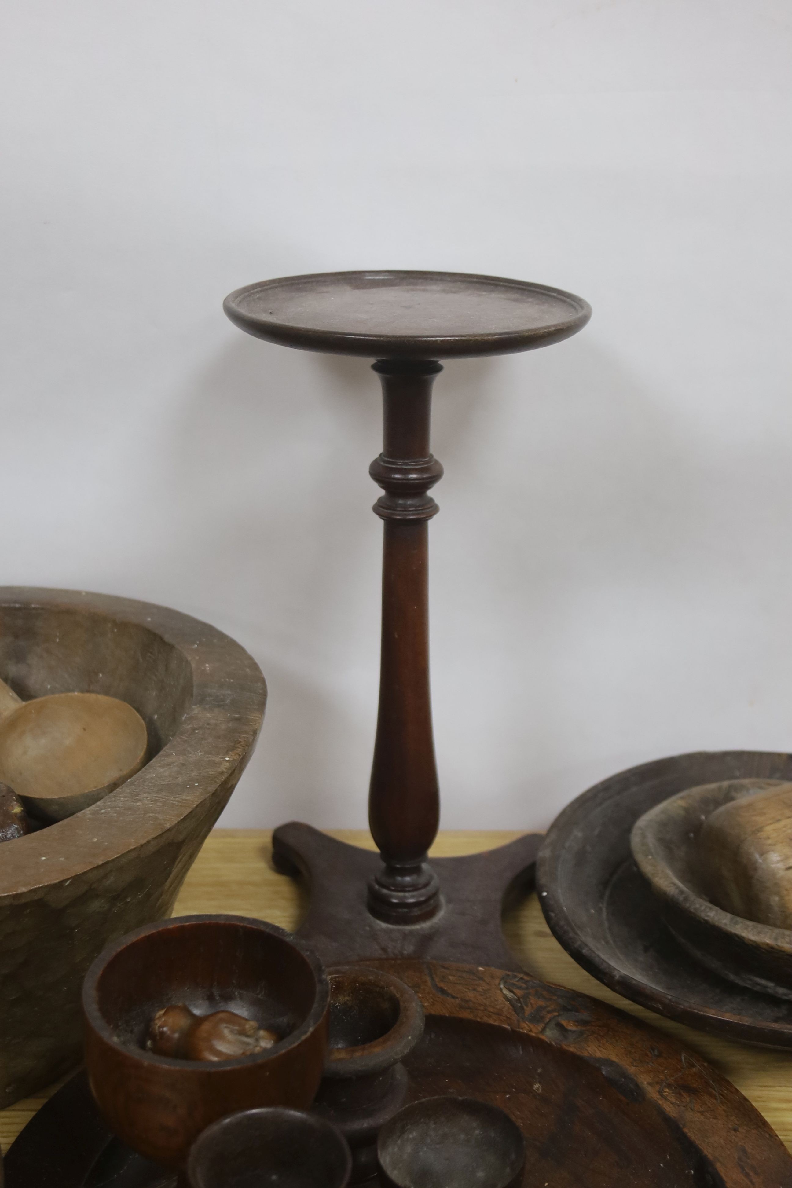 A group of assorted treen including an 18th century sliding lid mahogany box, a candle stand and - Image 7 of 7