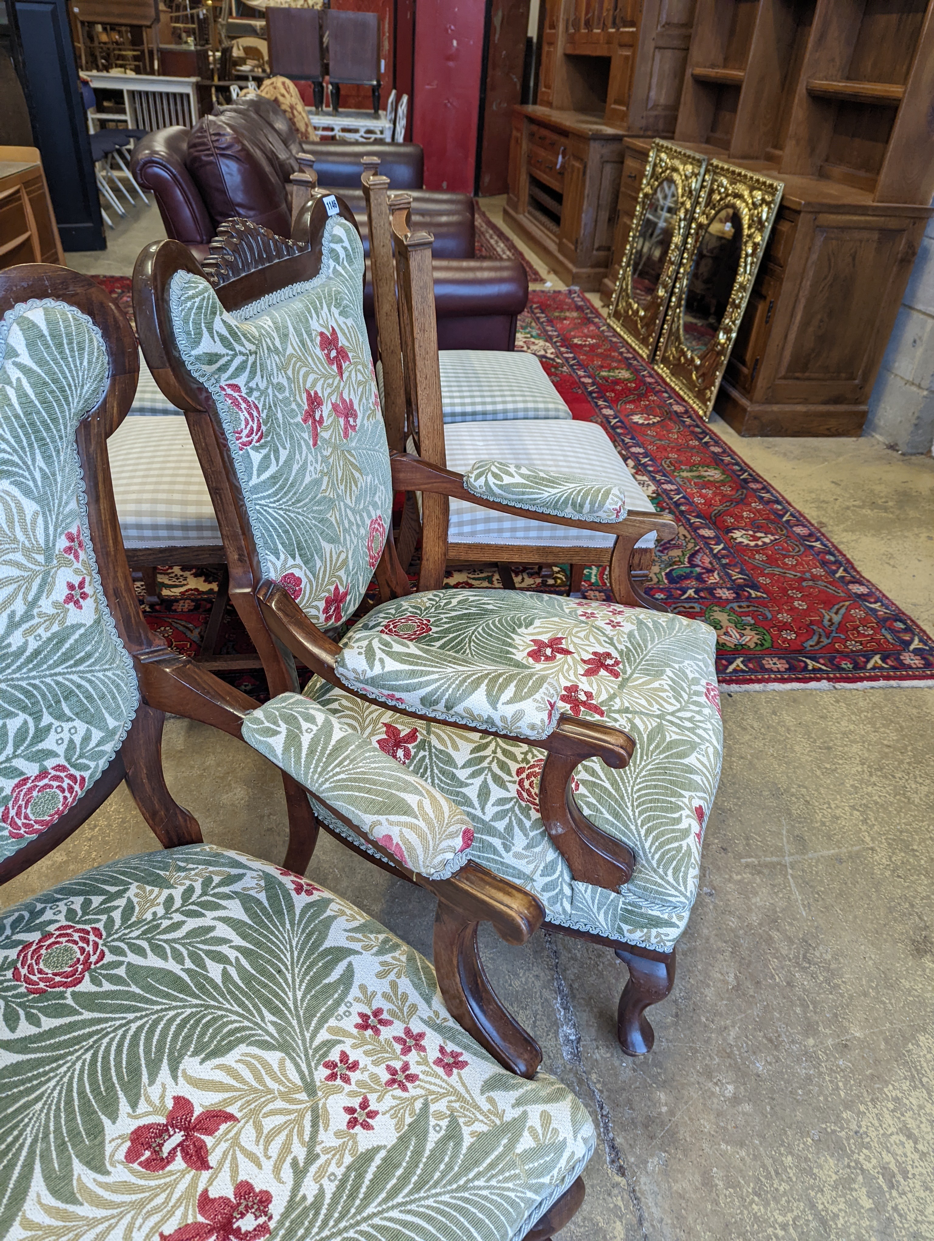 A pair of late Victorian mahogany upholstered drawing room chairs - Image 4 of 5