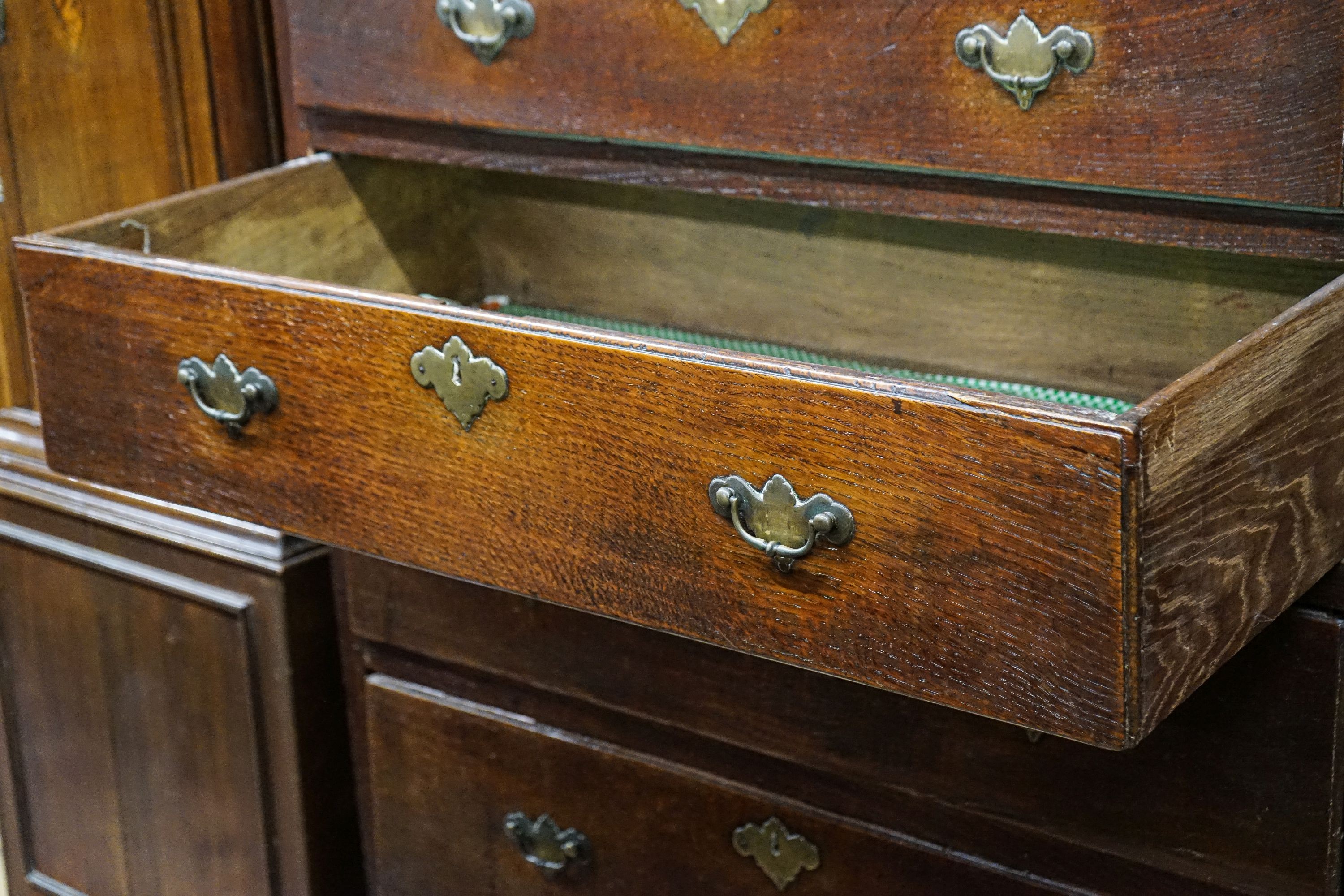 A George III oak chest of two short and four long drawers, on bracket feet, width 102cm, depth 56cm, - Image 3 of 4