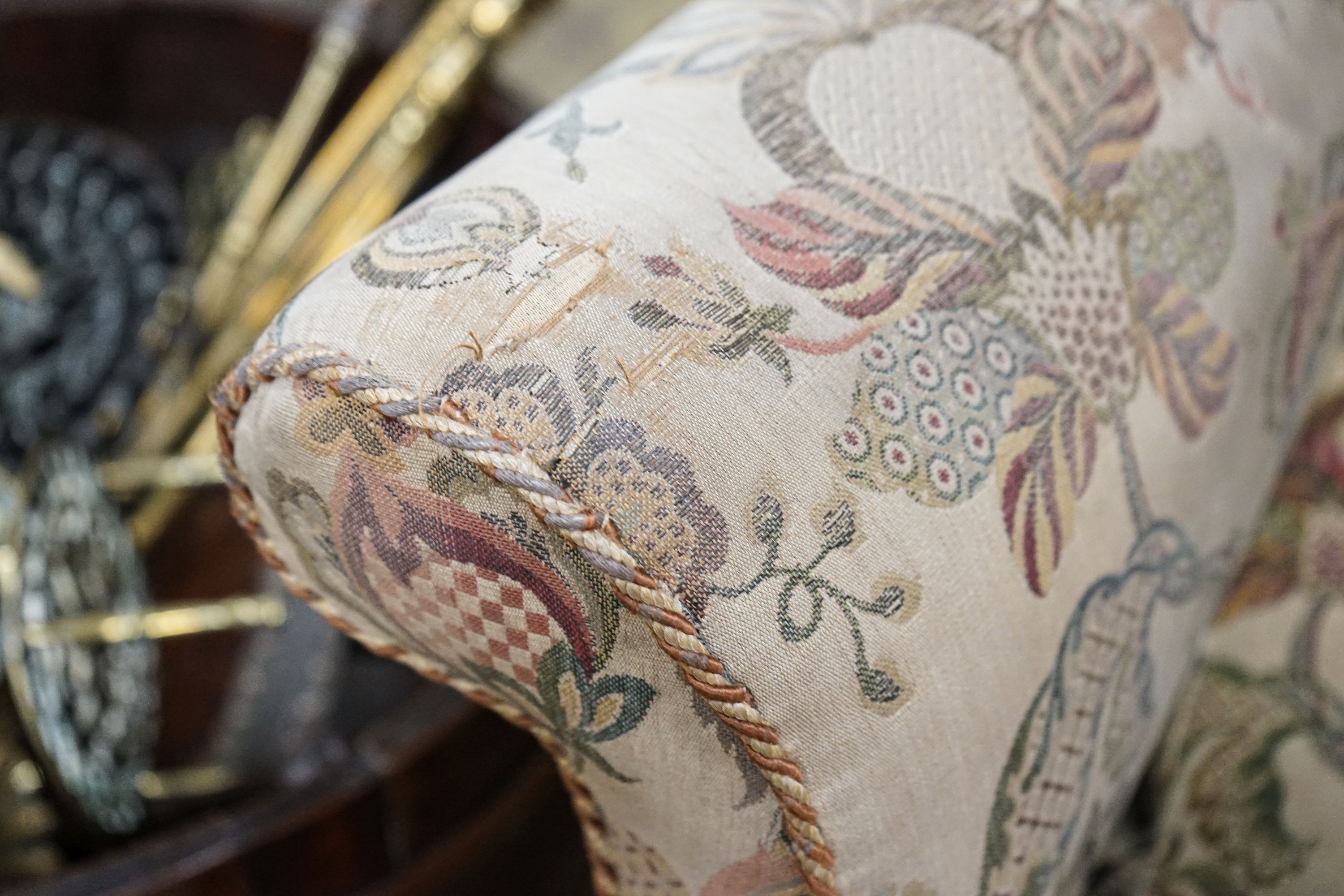 A William & Mary style walnut wing armchair, with flowering scroll upholstery and turned - Image 4 of 4