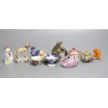 A quantity of miniature ceramic pots, figurines, animal ornaments etc