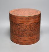 A large Burmese red and black lacquer betel box and cover with internal tray, late 19th century,