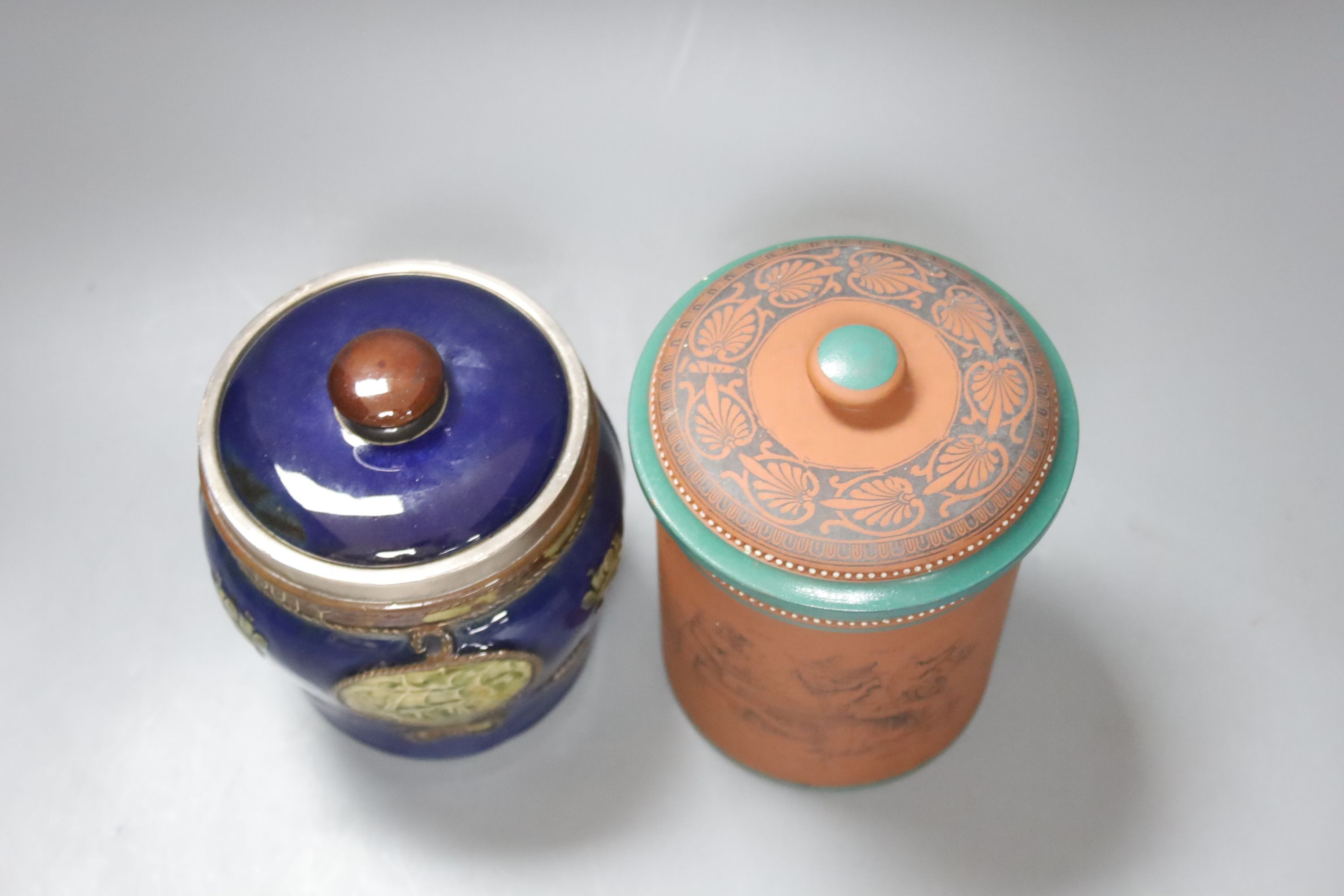 A Doulton Lambeth Nelson commemorative tobacco jar and cover 13.5 cm high, with silver mount ( - Image 3 of 3