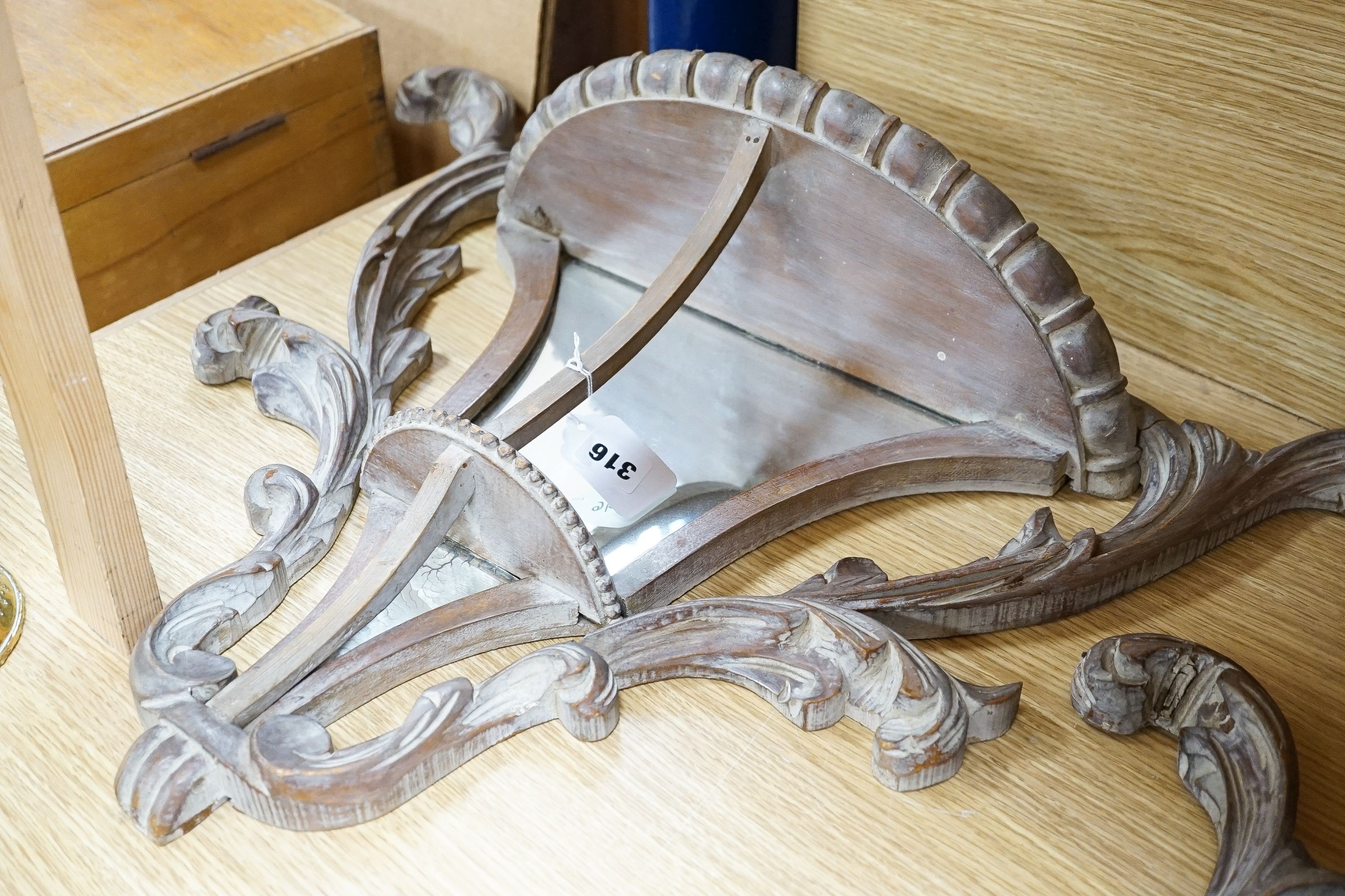 A pair of early 20th century mirror backed carved beech wall brackets 50cm - Image 3 of 4