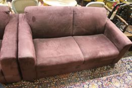 A pair of contemporary mauve fabric two seater settees, length 174cm, depth 94cm, height 80cm