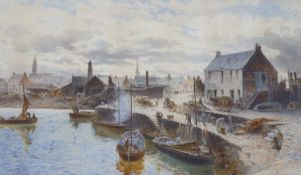 James Macculloch (1850-1915) watercolour, "Unloading the Catch", signed and dated 1882, 31 x 53cm