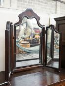 A 1930's walnut triptych dressing table mirror, height 75cm