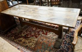 A 17th century style oak refectory table, width 191cm, depth 74cm, height 73cm