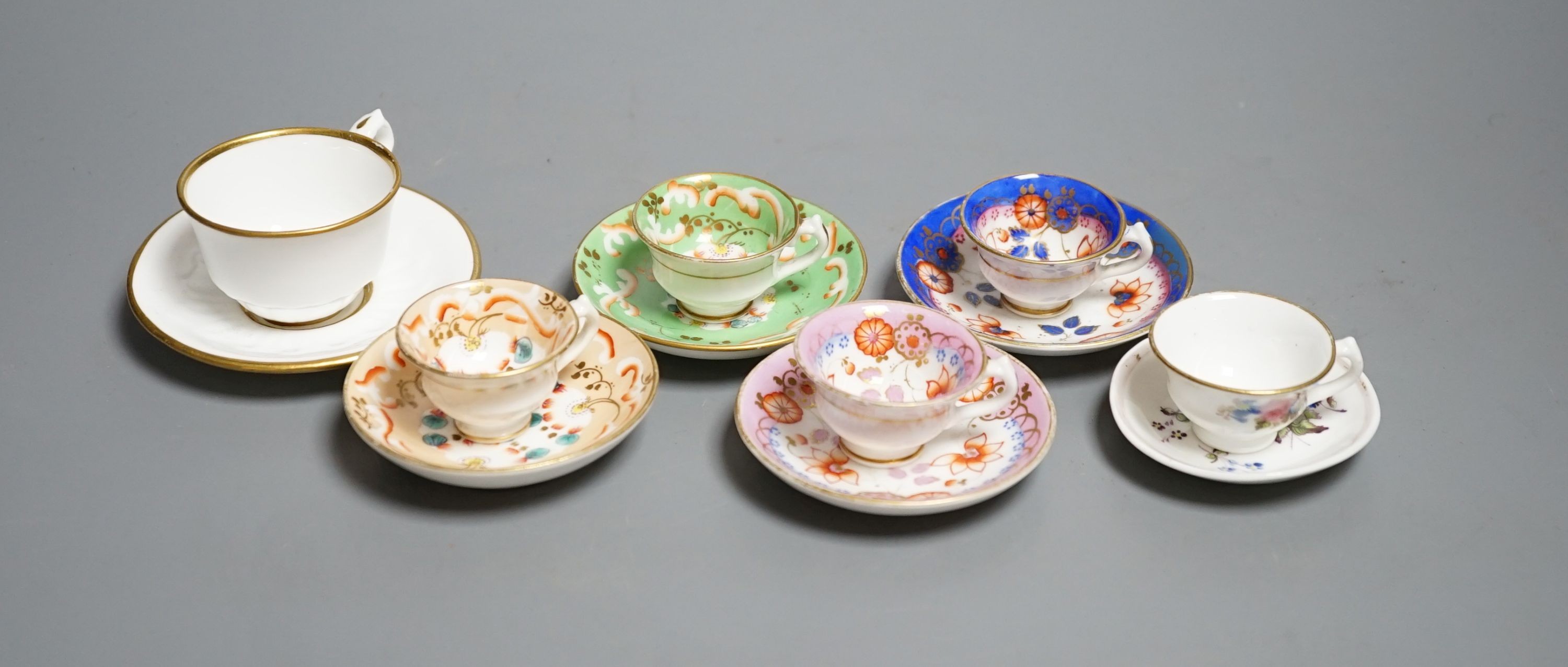 Five Staffordshire miniature teacups and saucers, possibly Alcock and a Hicks & Meigh miniture - Image 2 of 3