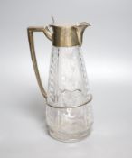 A George V silver mounted glass claret jug, Walker & Hall, Sheffield, 1921, 27cm.