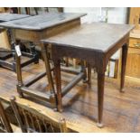 An early 18th century oak side table, with turned legs and pad feet, width 58cm and a 17th century