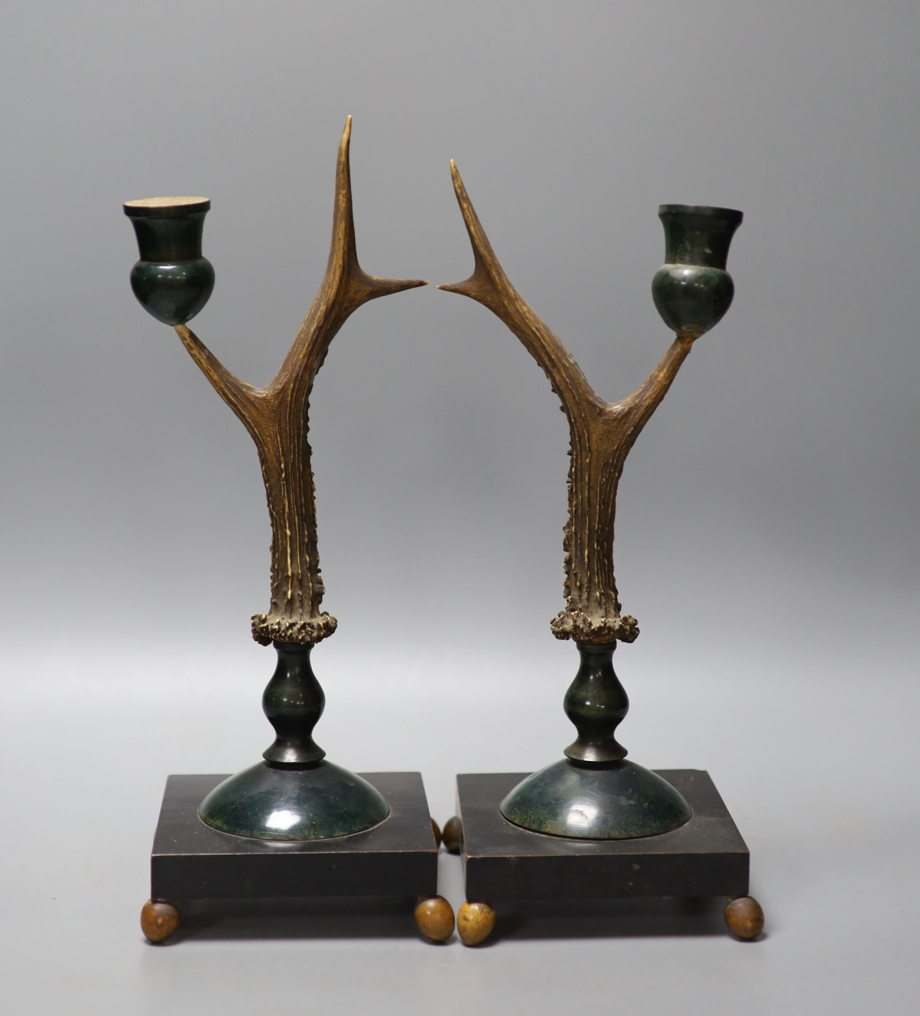 A pair of late 19th/early 20th century antler candlesticks, 34.5cm - Image 4 of 4
