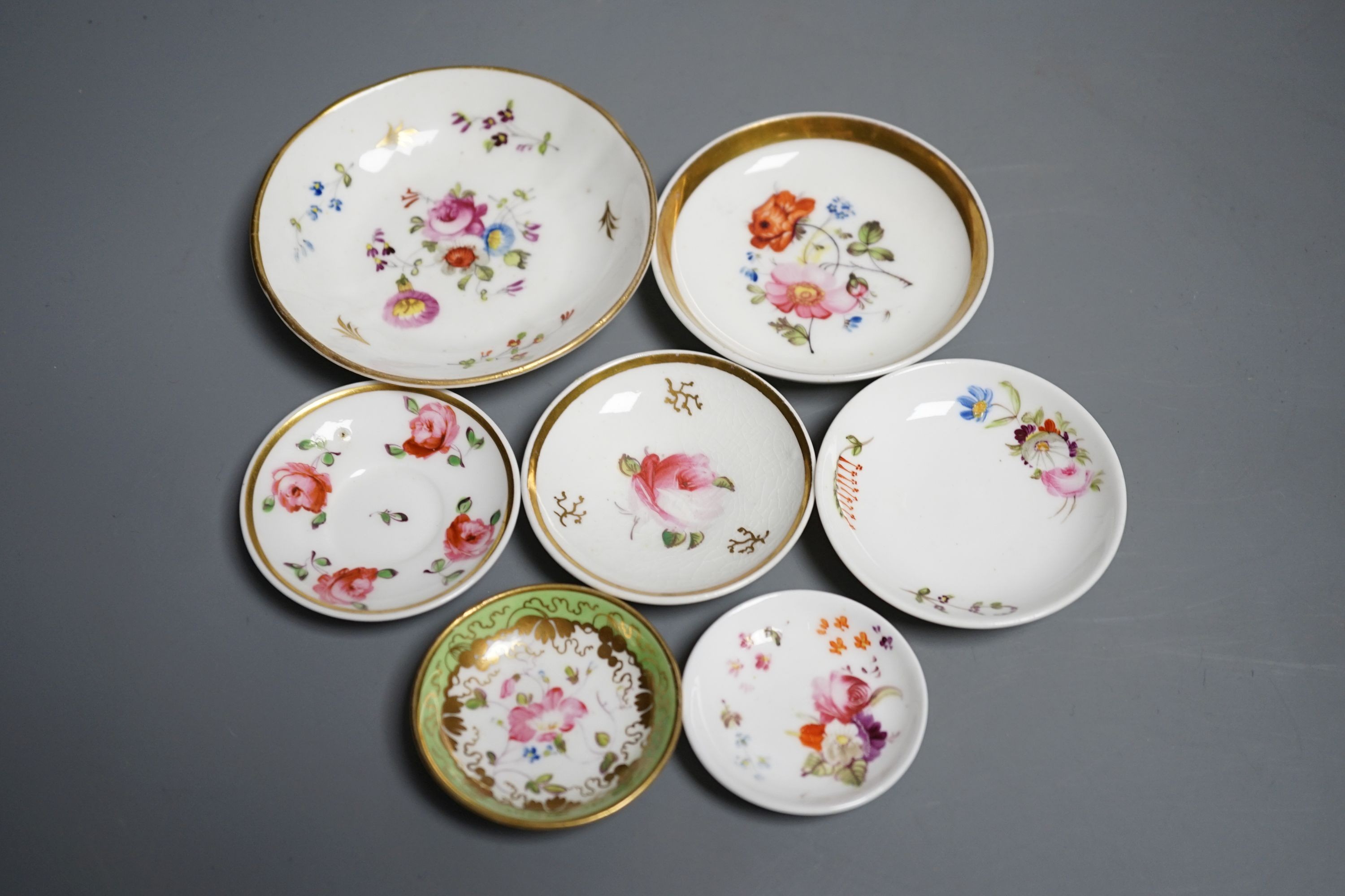 Seven Staffordshire or Alcock miniature teacups and saucers and a similar miniature mug, c.1815- - Image 4 of 5