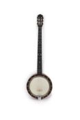 A Clifford Essex banjowith rosewood case and inlaid ebony fret board, nut to bridge 25 inches, 22