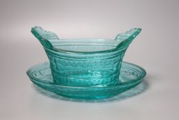 A Regency translucent green glass basket and stand 24.5cm